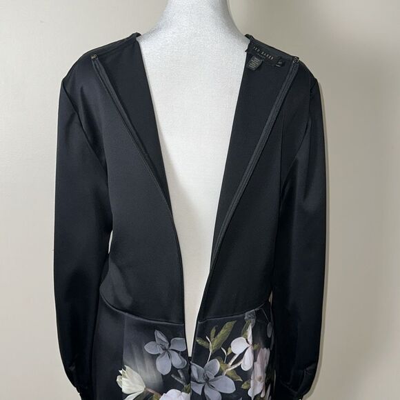 Ted Baker 5/14 Opal Alithea Black Floral V Neck Long Sleeve Bodycon Midi Dress - Picture 10 of 13